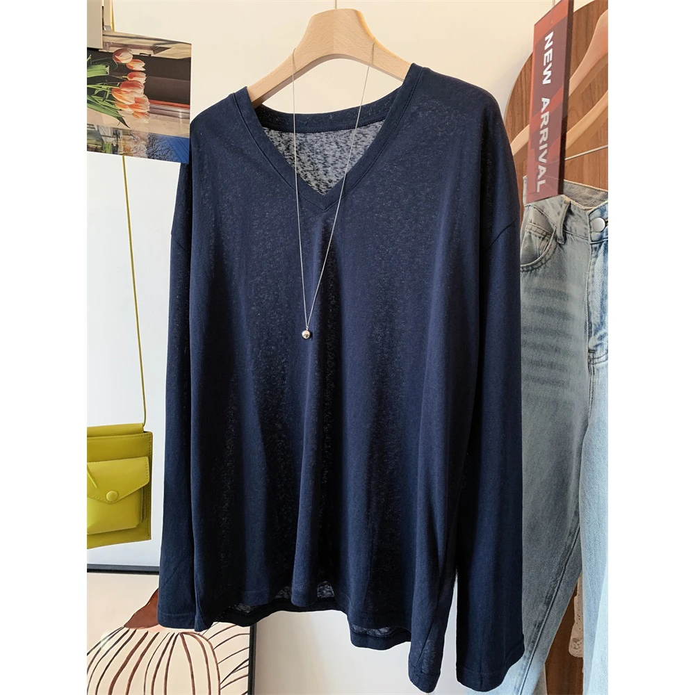 胖妹妹240斤大码薄款纯色V领宽松夏季清凉防晒上衣简约气质T恤女