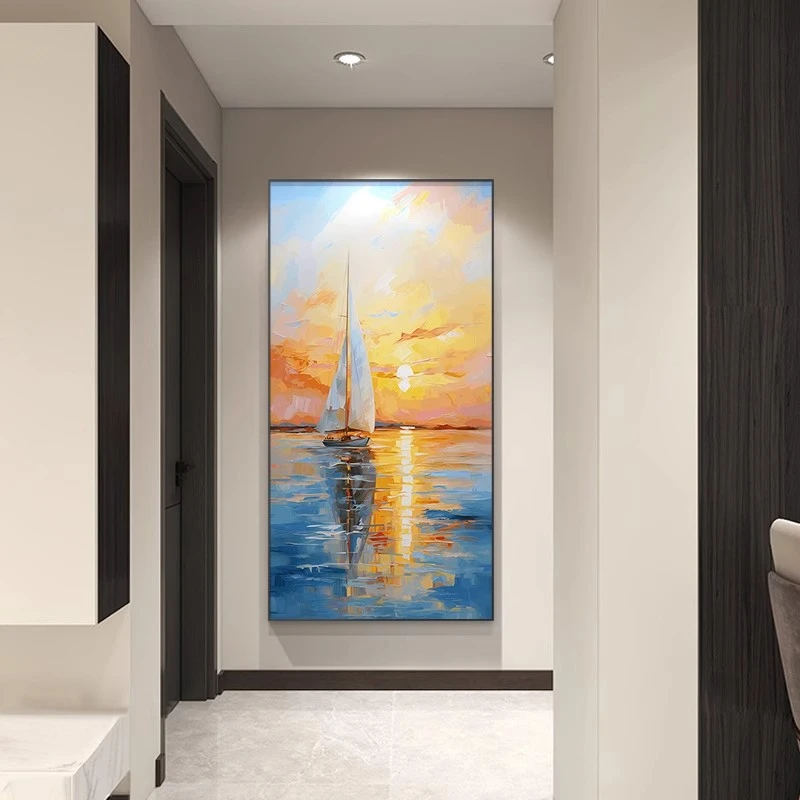 海上帆船客厅装饰画黑白抽象挂画客厅高级感沙发背景大幅落地挂画