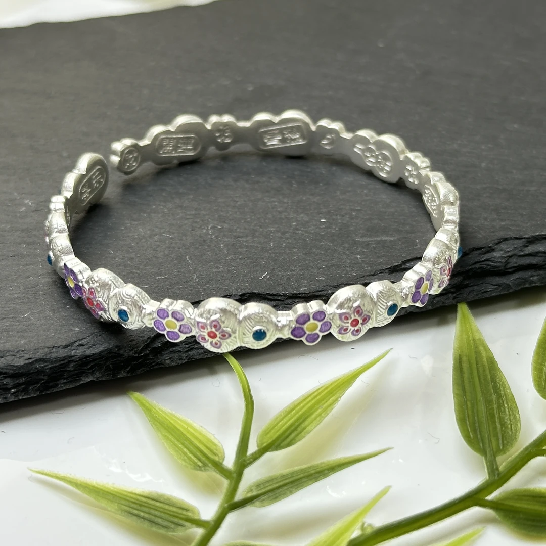 足银银制品 【铭记珠宝】足银花环手镯5-DM249H389