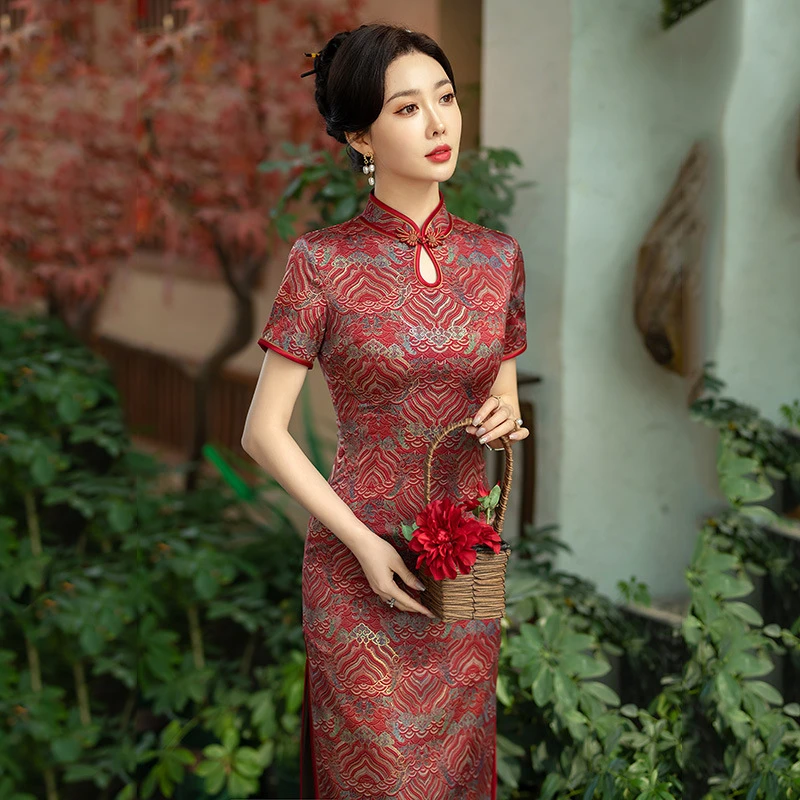 国风妈妈装中长款改良旗袍女新中式2025新款复古短袖小个子夏季