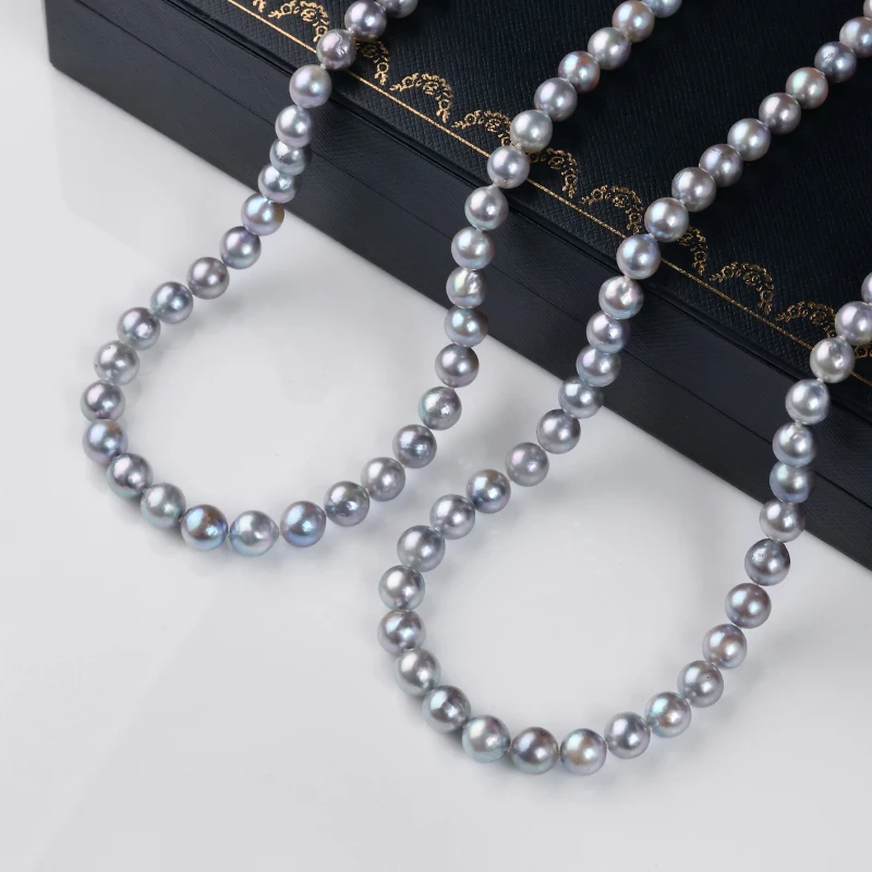 天然海水Akoya真多麻珍珠项链6.5-7.5mm送礼物925银*多样性发一