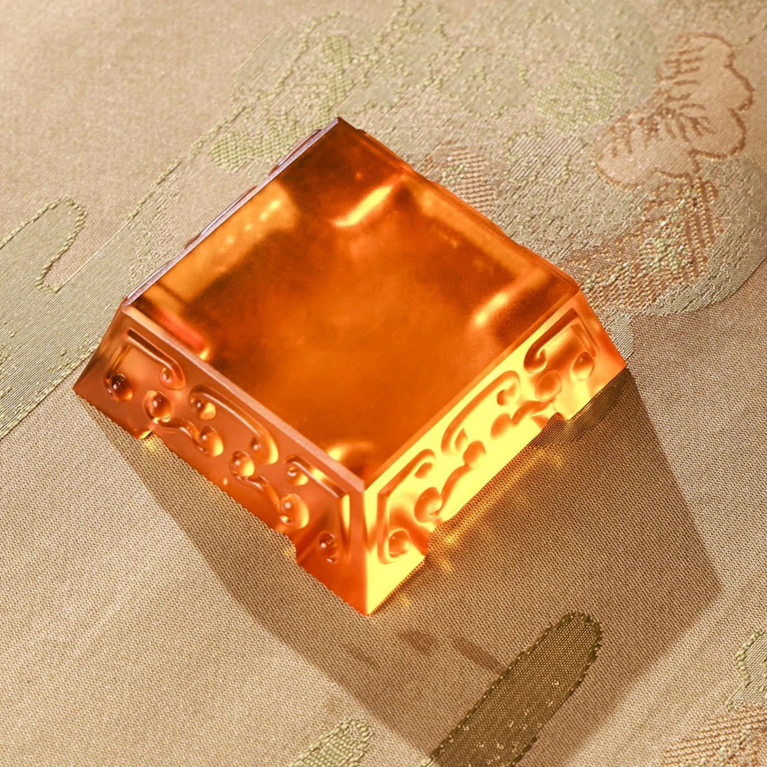 【梁明毓】 琉璃 琥珀色小方座 茶盘杯垫壶垫