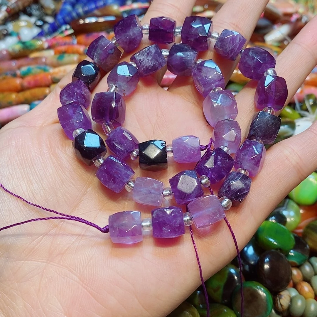 玛瑙/玉髓未镶嵌珠宝半成品紫水晶10mm方糖切面一条