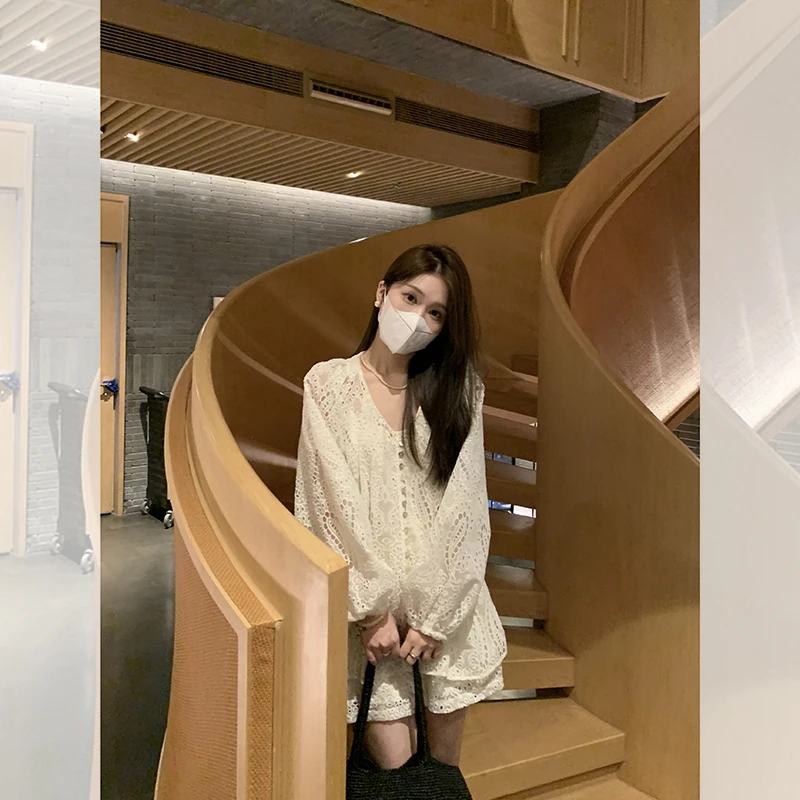 镇店经典 蕾丝绮梦自带温柔滤镜蕾丝镂空时尚套装-短裤QD232040-B