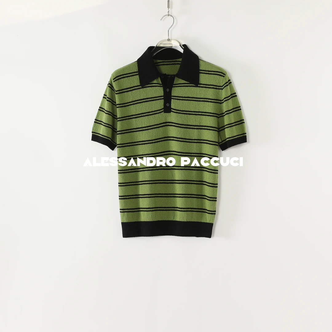 AP洛哥53099ST【竹雾织夏】桑蚕丝+棉圈圈纱起球风POLO领条纹套头衫