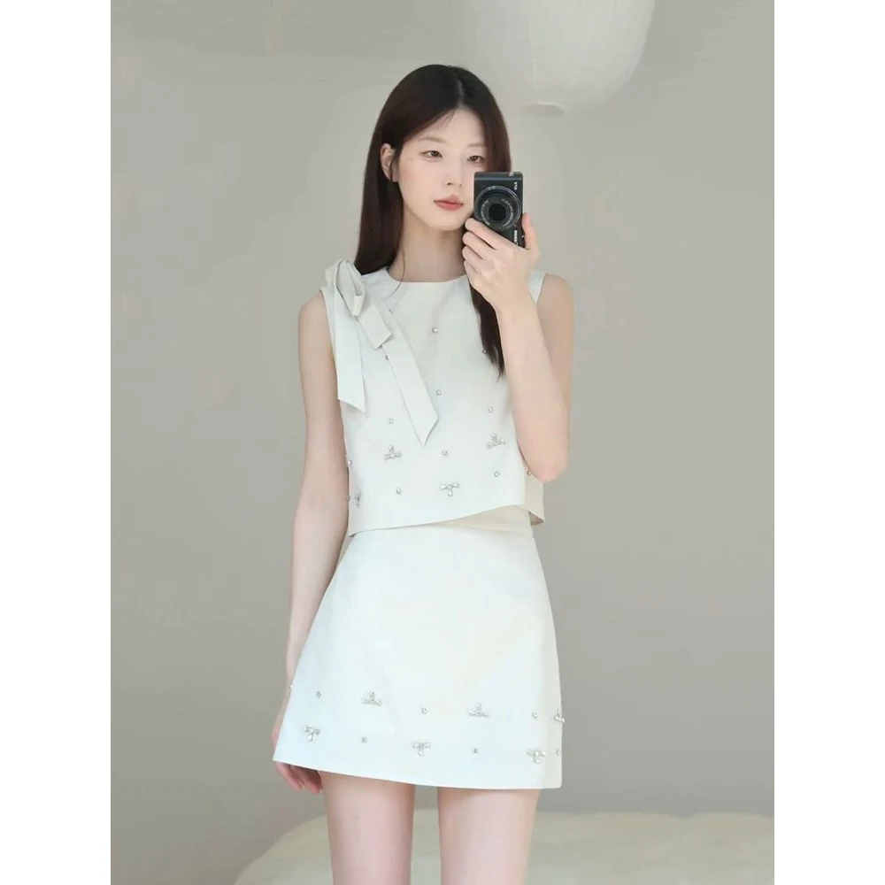 法式夏季小香风无袖背心上衣半身短裙两件套装气质高级感小个子女