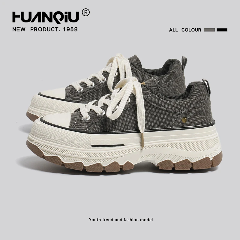 环球厚底帆布鞋女2025秋季新款休闲运动松糕女鞋防滑增高百搭板鞋