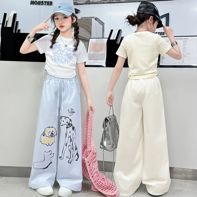 女童短袖T恤工装裤套装2025夏季新款儿童洋气百搭条纹上衣两件套