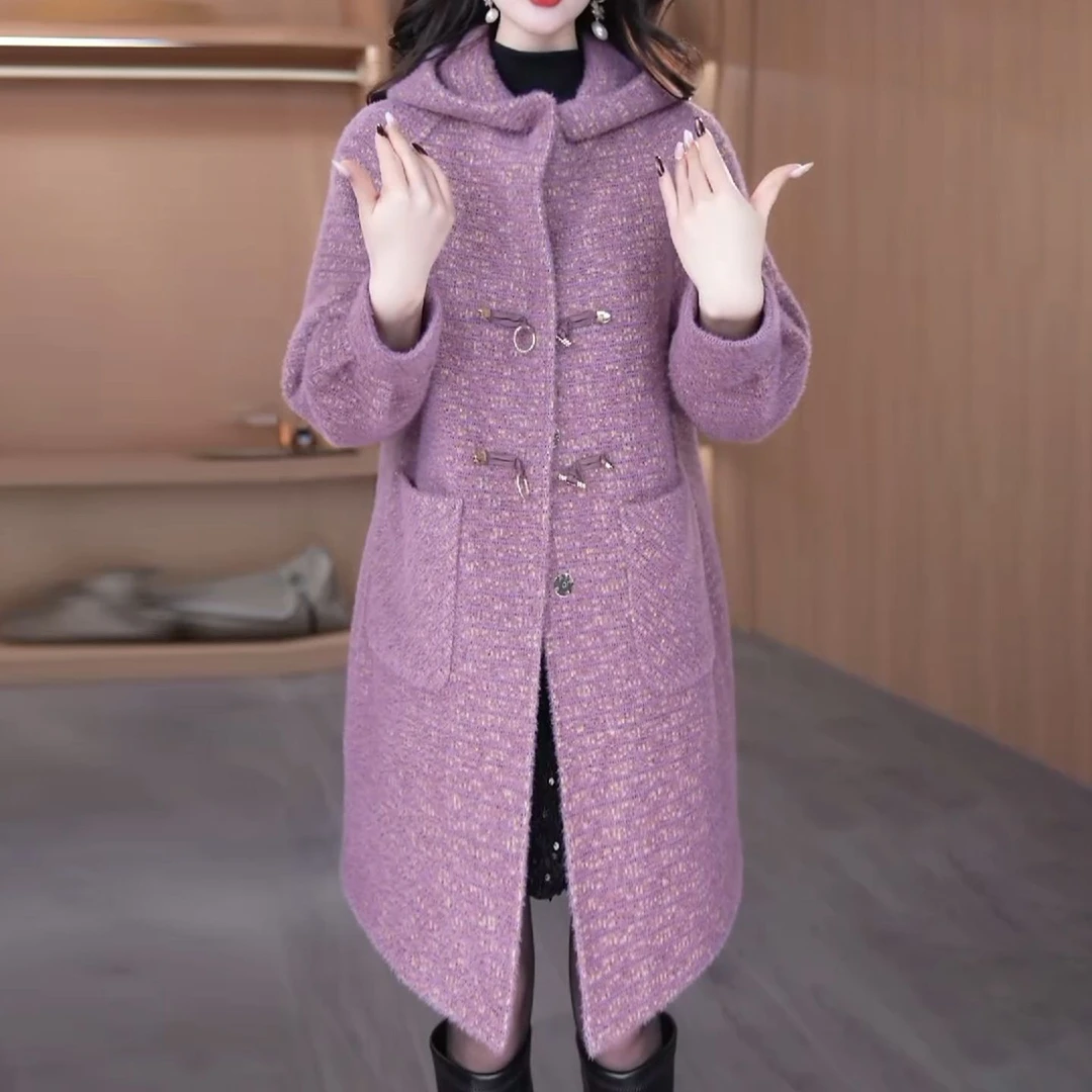 雪花绒夹棉毛呢外套2025秋冬新款女装时尚休闲修身洋气中长款大衣