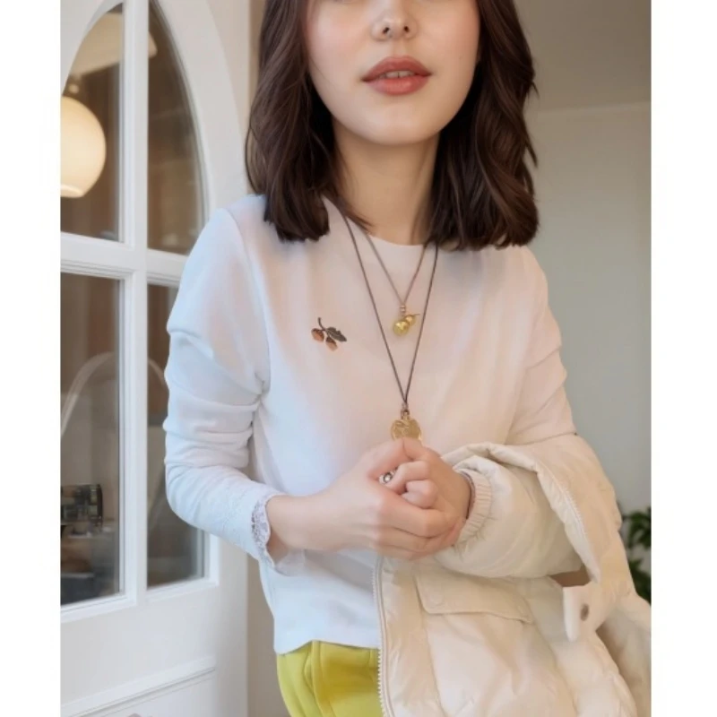 【樱桃长袖】2025秋冬新款刺绣樱百搭显瘦上衣T恤LK2507521