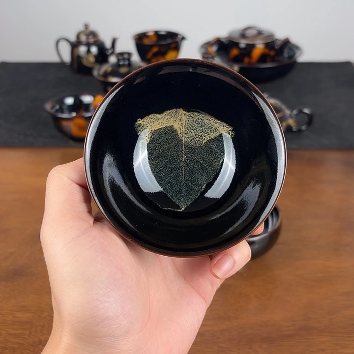 瓷木叶天目菩提叶撇口盏