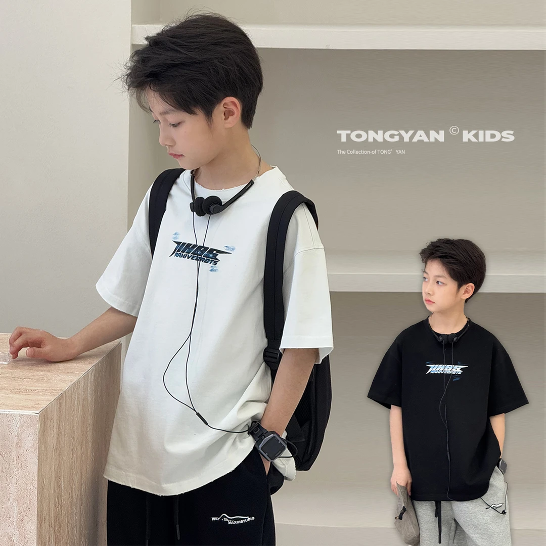 男童短袖T恤2025夏季新款中大童宽松时尚百搭儿童半袖上衣ZE25062