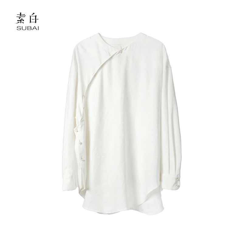 素白清冷新中式P01302精致提花时尚上衣衬衫