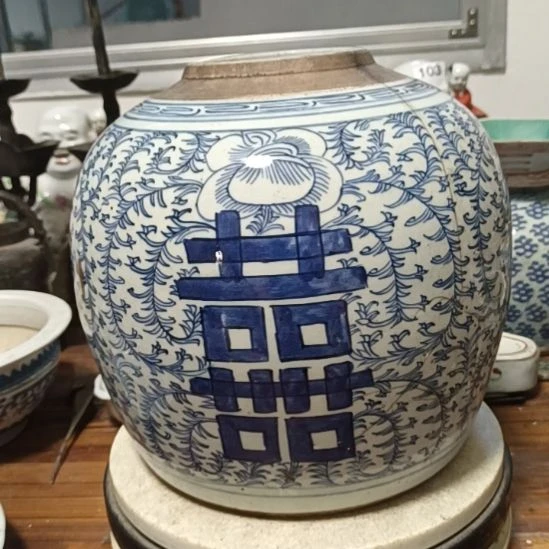 摆件双双双喜临门罐罐摆件青花陶瓷摆件