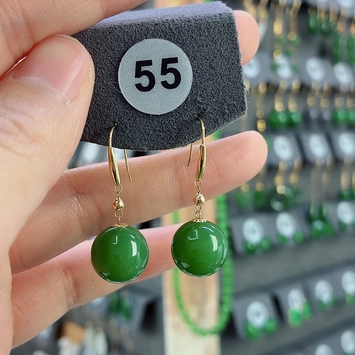 和田玉18K金镶嵌耳饰