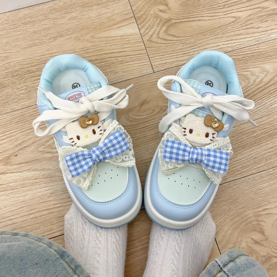 kitty猫可爱鞋子女初中生蓝色板鞋2025新款小白鞋学生小众面包鞋