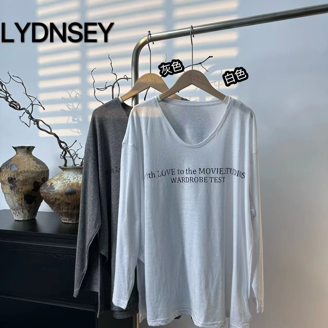 LYNDSEY·欧美T·简约时尚 字母慵懒百搭显瘦大版长袖T 59002