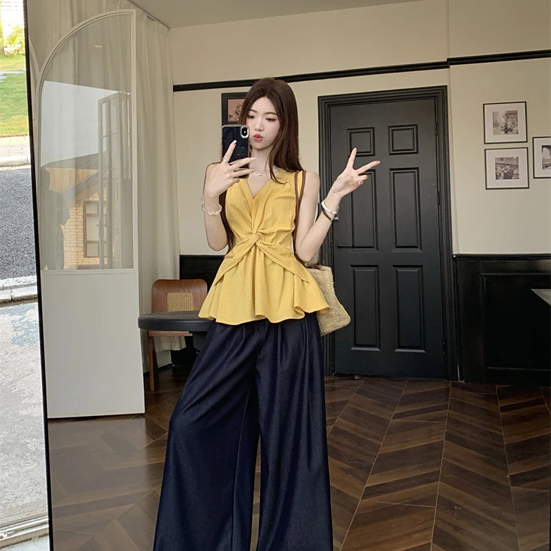 法式复古设计感小众花朵印花高腰显瘦背心宽松吊带上衣女夏季新款