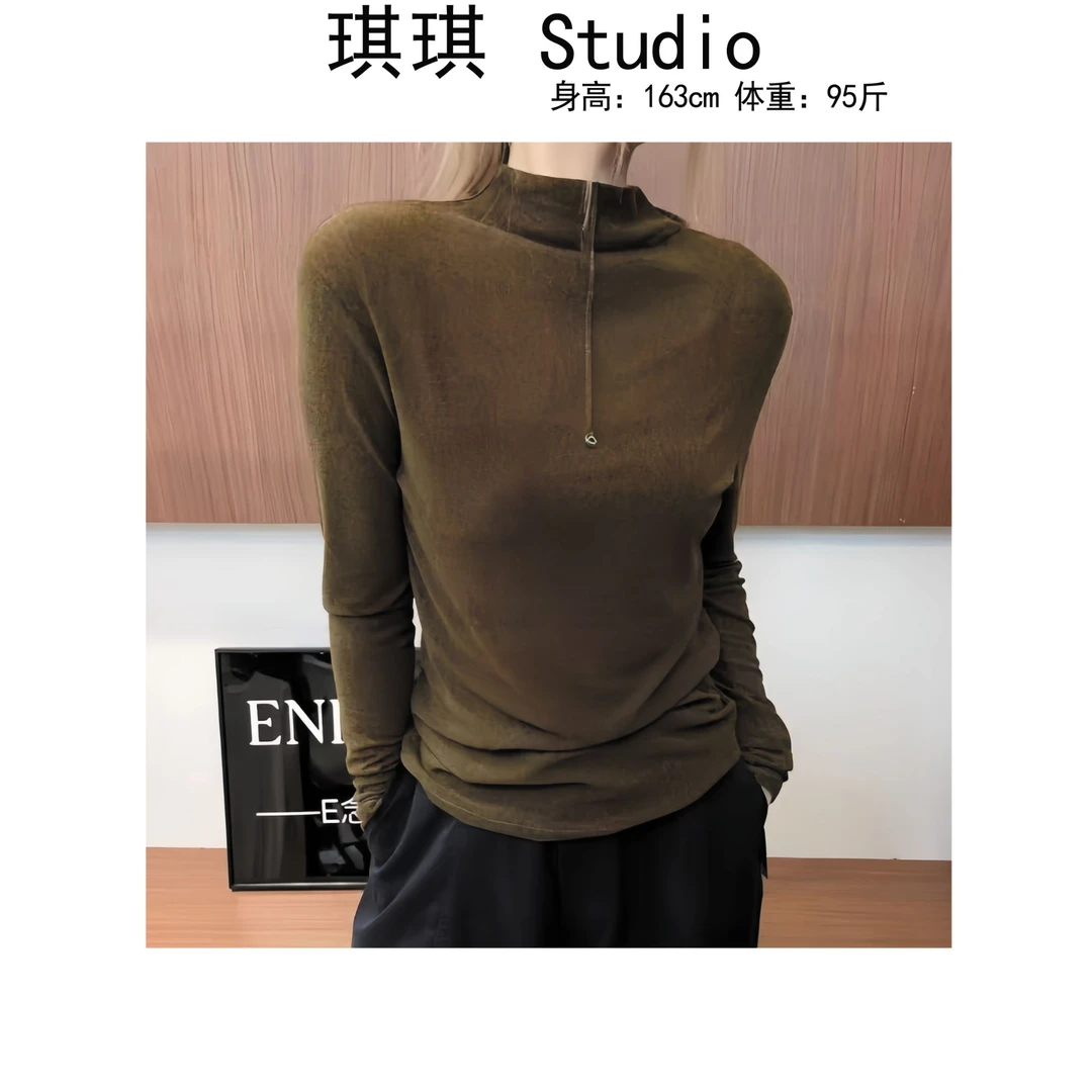 《琪琪家》秋季新款小立领舒适亲肤鱼骨线小标志休闲百搭上衣6179-H