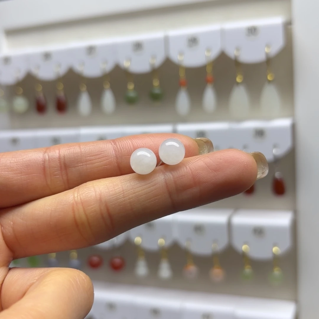 和田玉银S925镶嵌耳饰