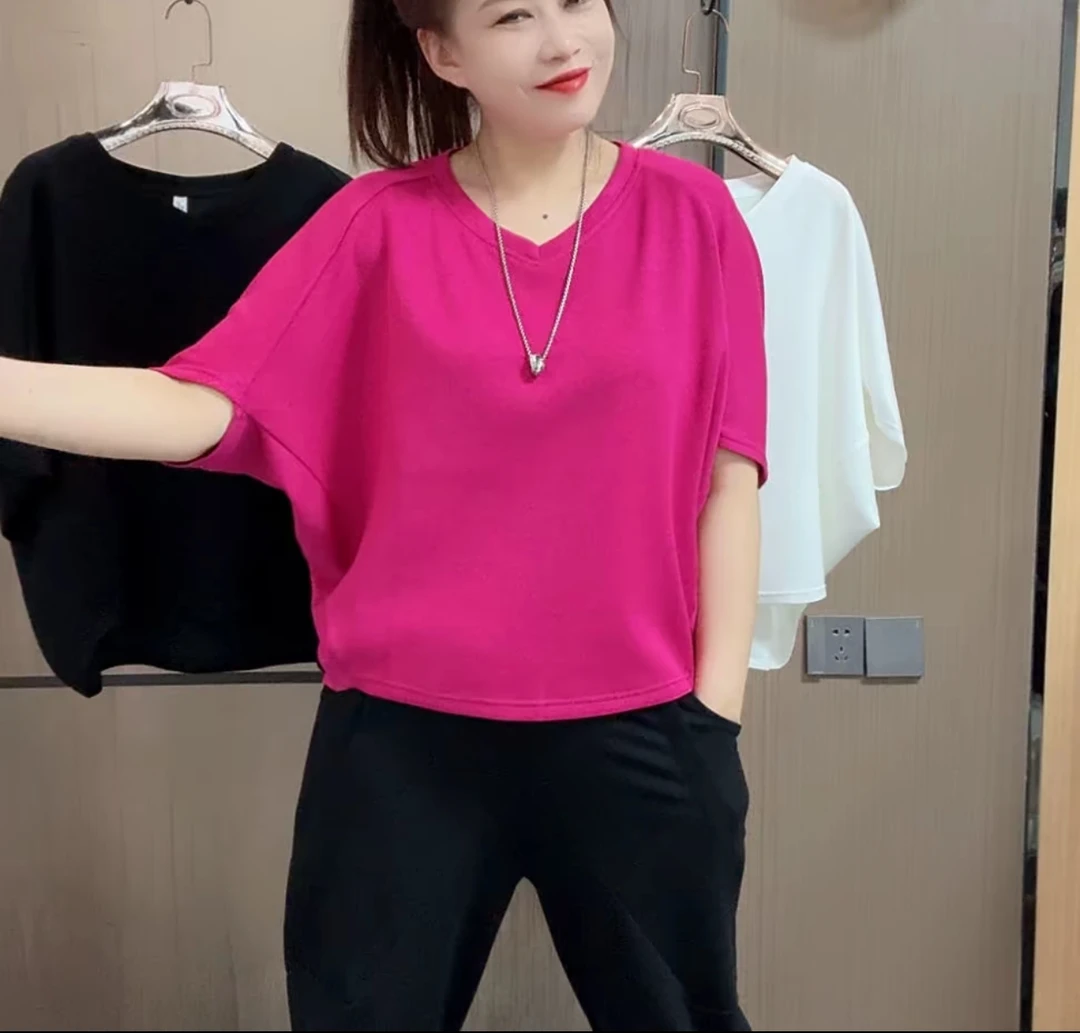 大码新款V领百搭休闲时尚宽松简约舒适潮流韩版显瘦套装