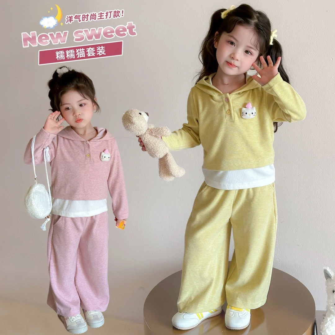 清仓女童秋季套装童装女秋季女童卡通风运动女宝韩版洋气时髦连帽