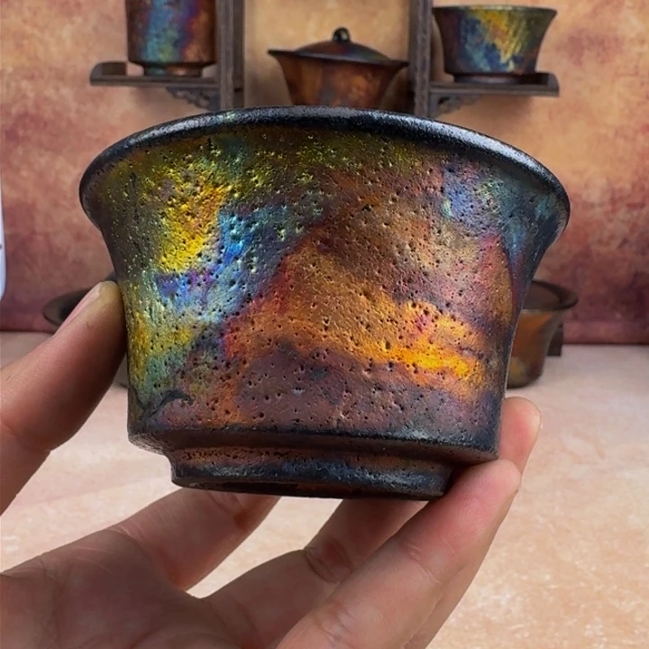 荥经黑砂炸福利窑彩马蹄杯49