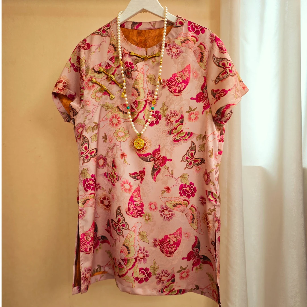 【蝶舞】2025夏季新款新中式国风奥黛风改良短袖旗袍-LL