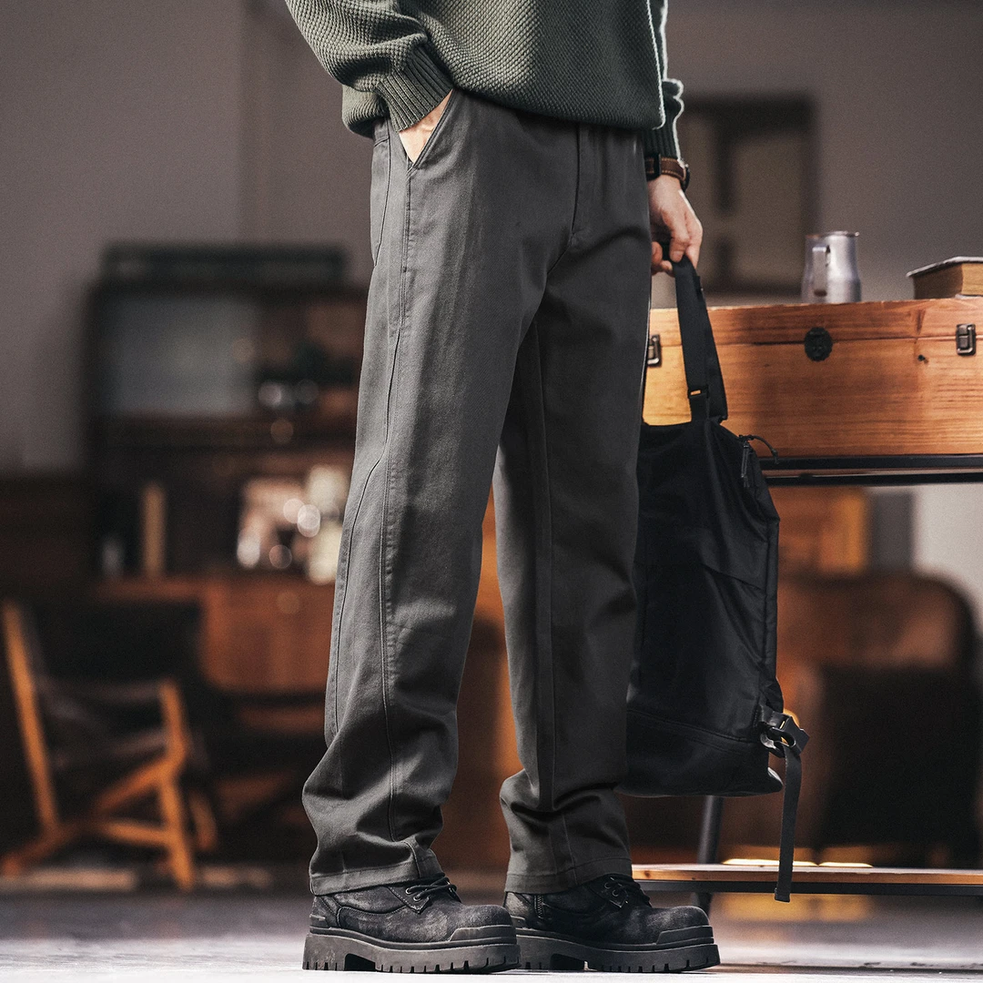 格蓝鹿美式复古简约通勤商务男士休闲裤宽松秋季新款锥形工装裤子