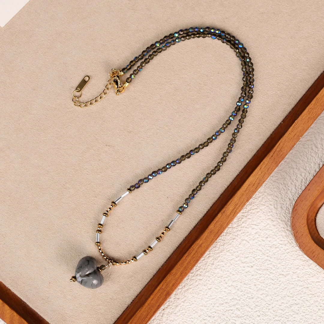 合金项链 LZ3917-4灰色屁桃台湾老师小米珠拼接项链