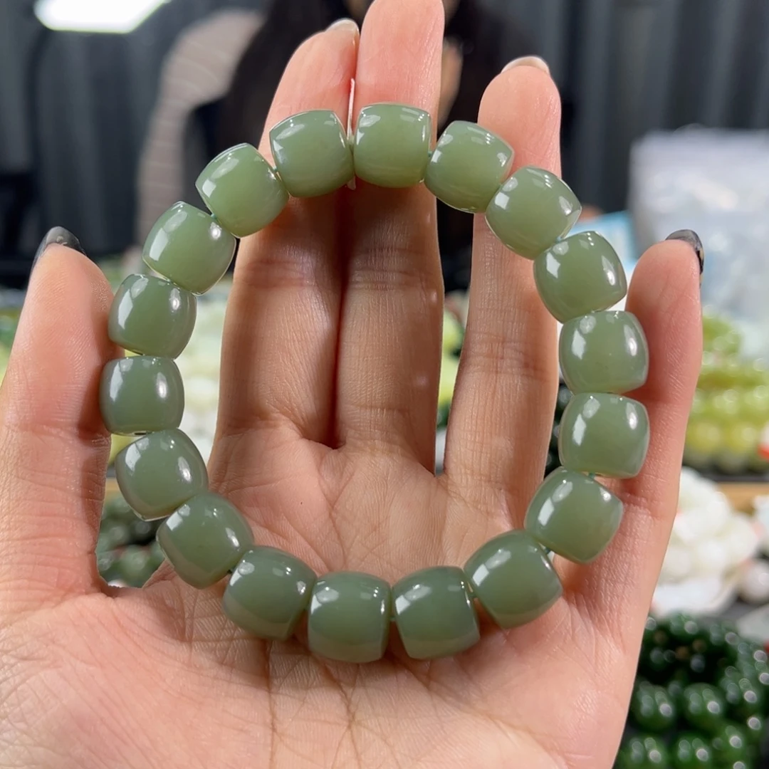 和田玉未镶嵌手链纯天然和田玉12mm新疆且末蓝直切