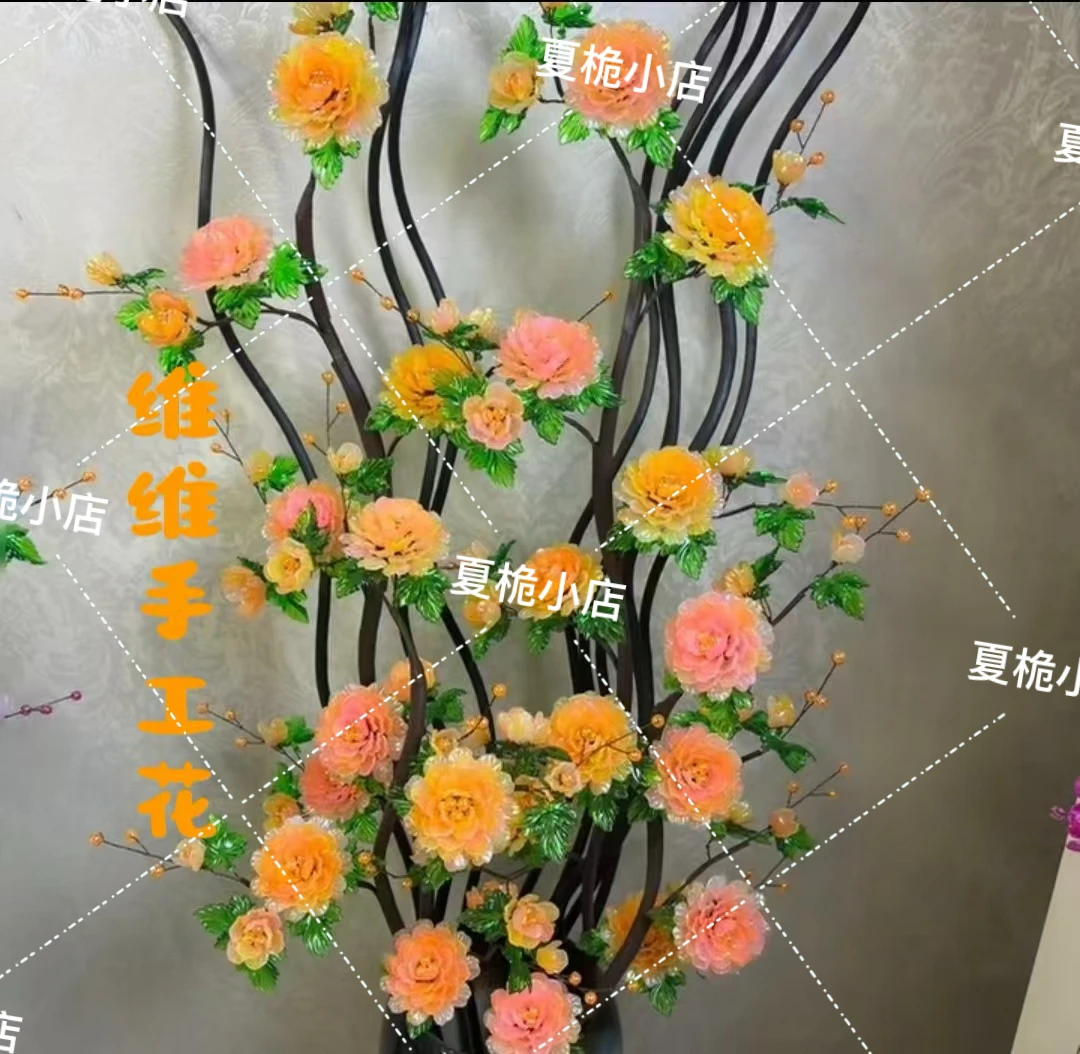 【送曲柳杆】马贝果冻渐变牡丹花手工DIY材料包（维维手工推荐）