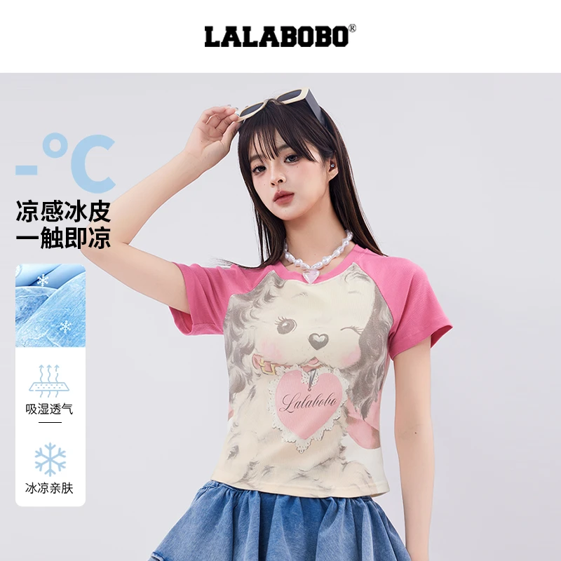 金源LALABOBO新款短款修身休闲时尚潮流短袖上衣LBEB-WSDT16