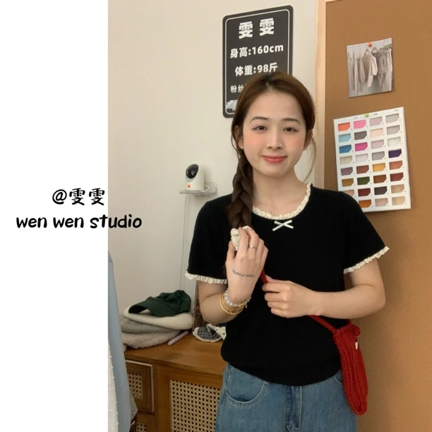 【雯雯】少女心 韩系简约设计感花边针织衫