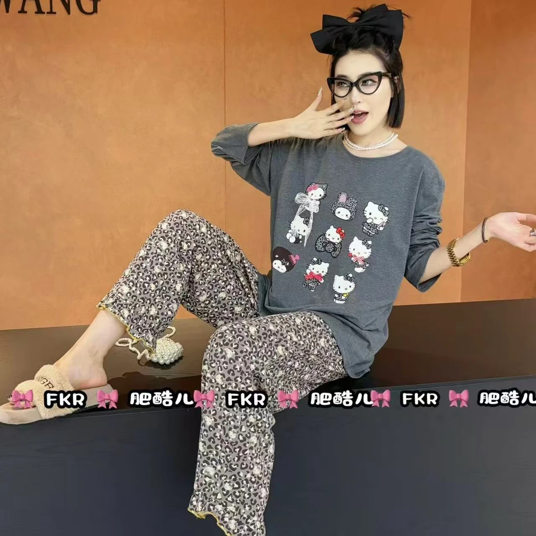 胖胖家*25200新款KT猫圆领长袖百搭显瘦睡衣套装