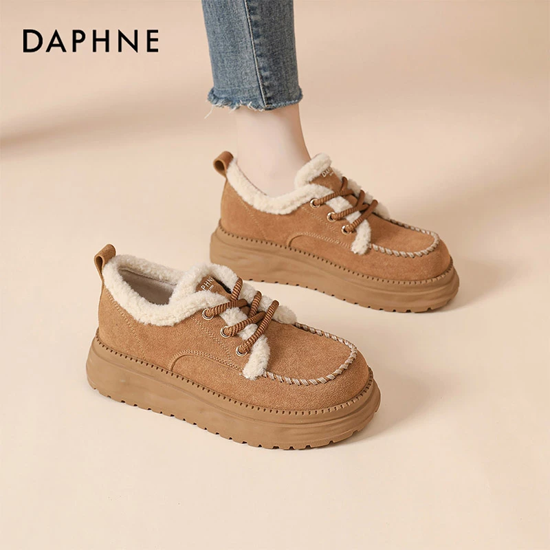 达芙妮加绒保暖复古勃肯鞋2025新款冬季加厚休闲毛毛鞋厚底棉鞋女