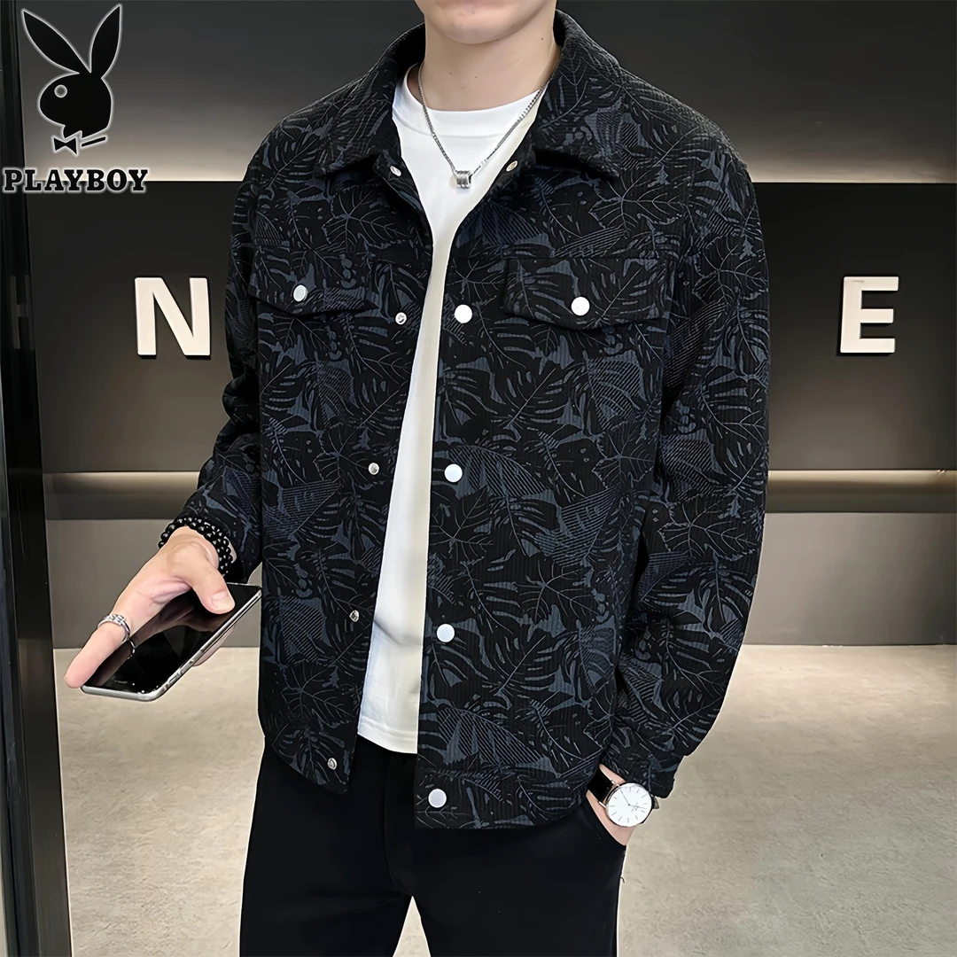 PLAYBOY/花花公子外套男士春秋季新款翻领工装上衣时尚休闲夹克潮