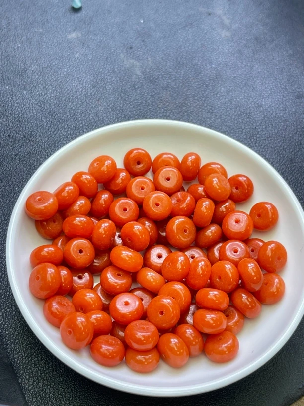 天然珠宝玉石 满肉柿子红算盘珠Y1854  5*8  50颗（赠弹力绳）