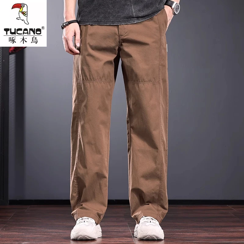 休闲裤男宽松直筒阔腿裤2025春夏季新款抽绳水洗纯棉美式工装长裤