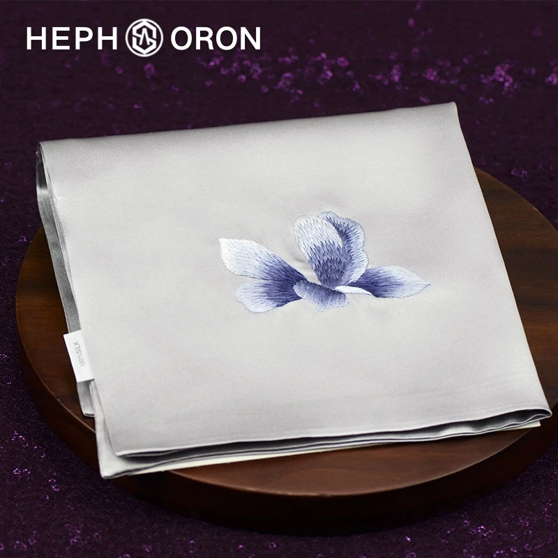 HEPHSORON苏绣丝巾礼盒送妈妈白色刺绣薄款披肩桑蚕丝真丝小方巾