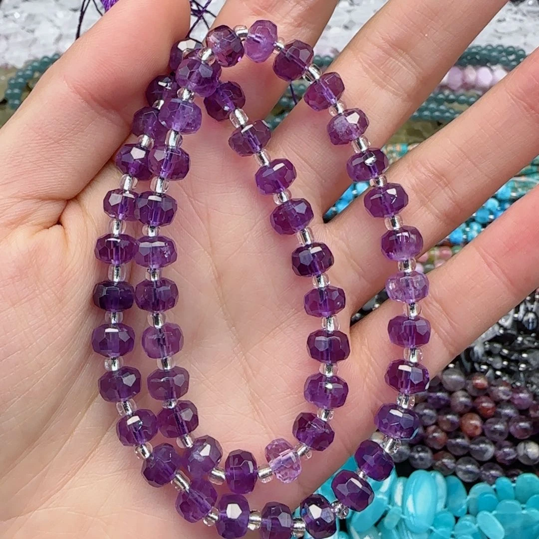 玛瑙/玉髓珠宝半成品未镶嵌巴西紫水晶切面一条卡8