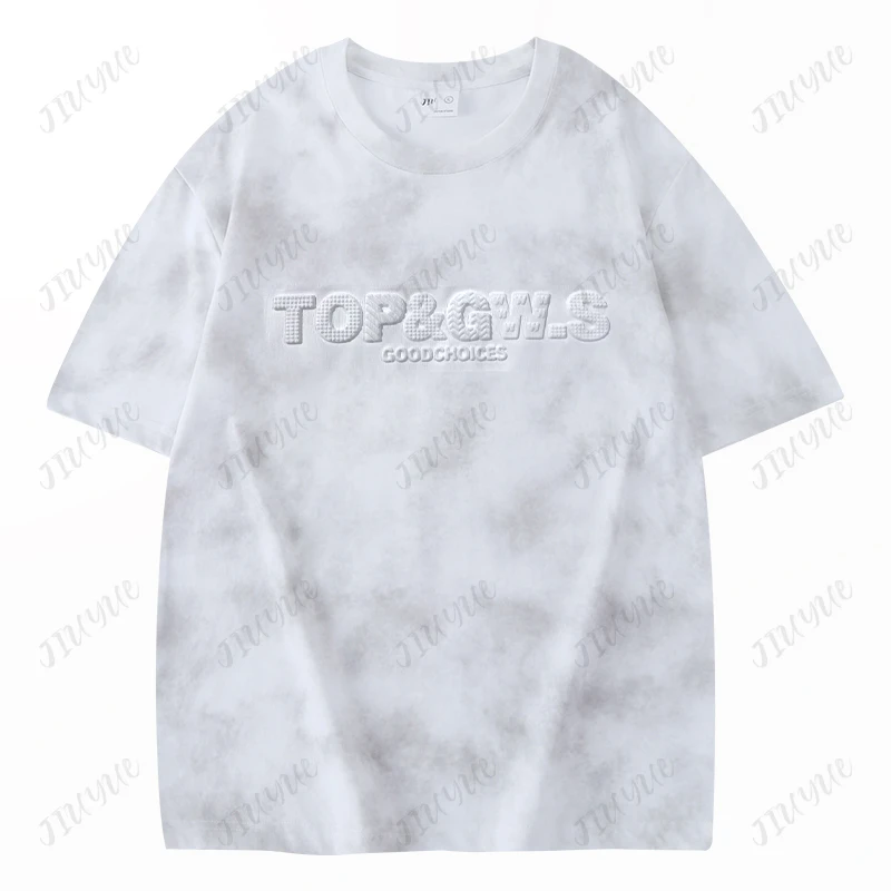 25春夏新款蜡染做旧钢印男女情侣款时尚短袖 1010