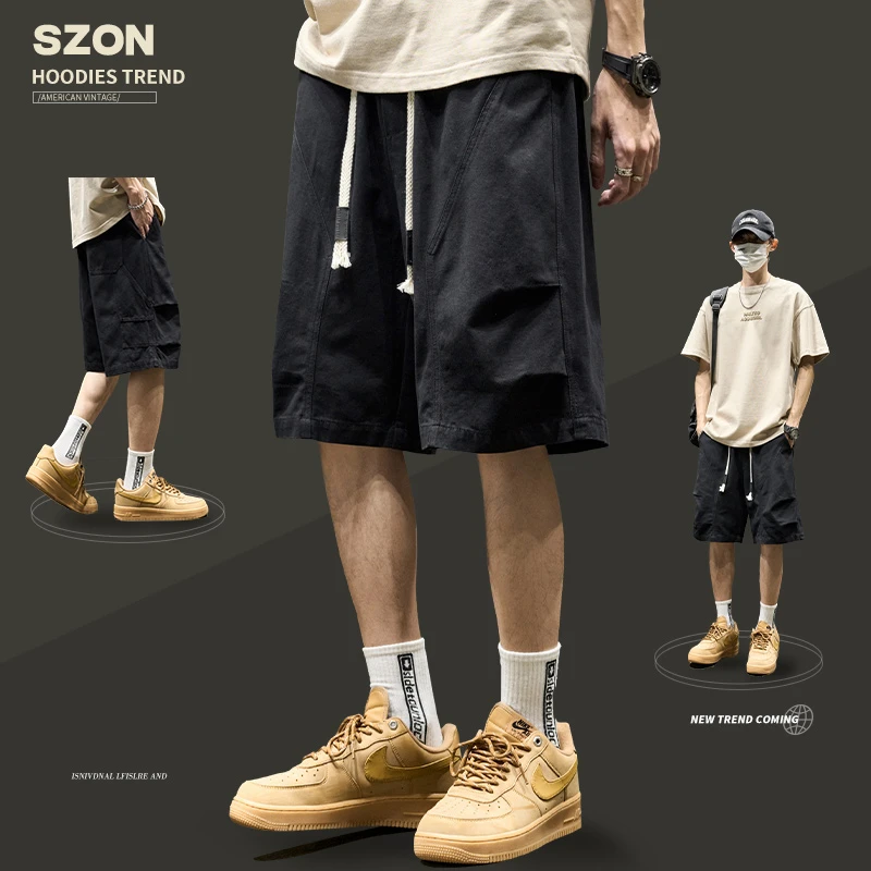 薄款工装短裤男款夏季纯棉男生美式潮牌中裤休闲宽松五分裤子外穿