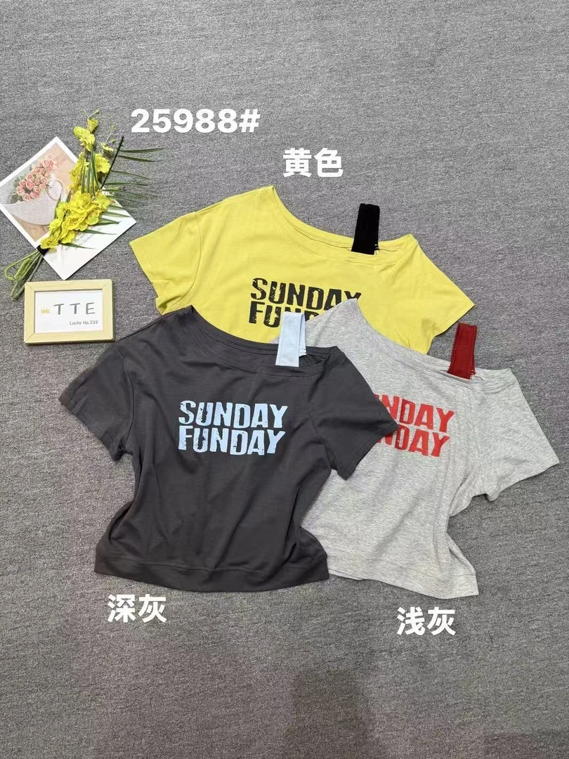 【TTE严选】2025夏装25988露肩字母T恤（0527-22）