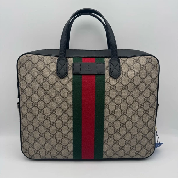99新 GUCCI/古驰 红绿拼条手提公文包/男士印花经典2029