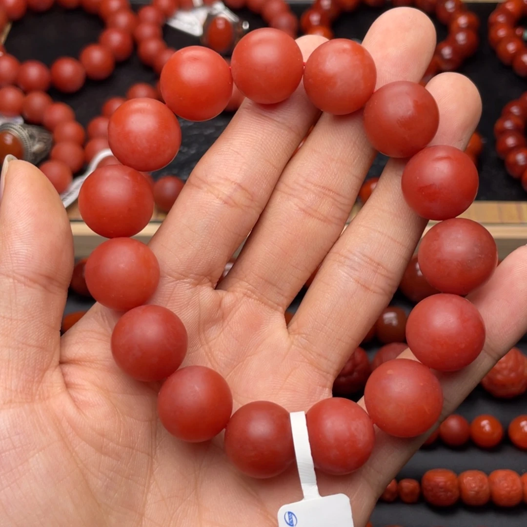 南红玛瑙未镶嵌手串H15.5mm收藏保山辣椒红手串