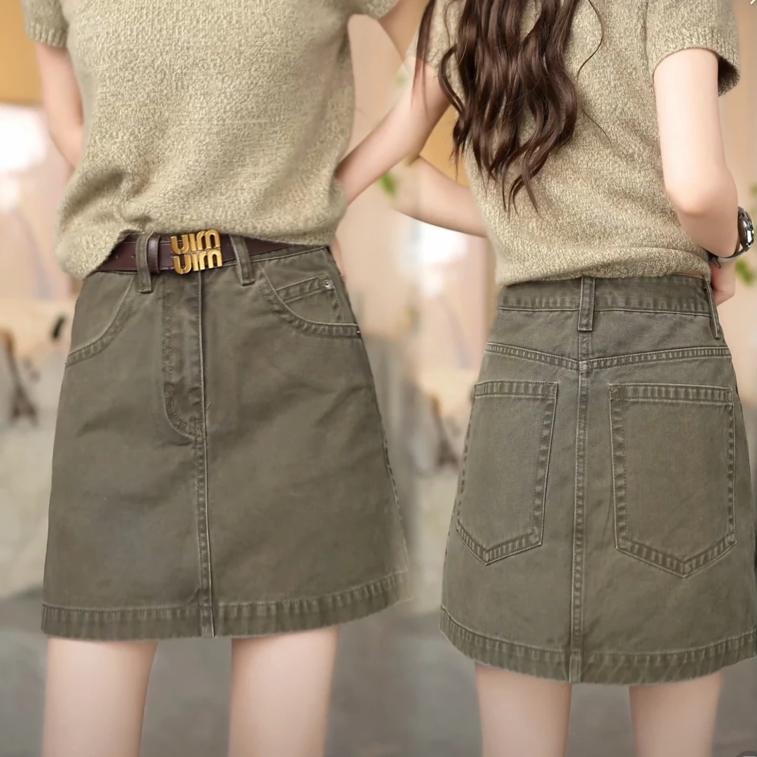 KK欧版 · 手工擦色· 秋款A字版高腰显瘦牛仔半裙遮肉显瘦休闲百搭