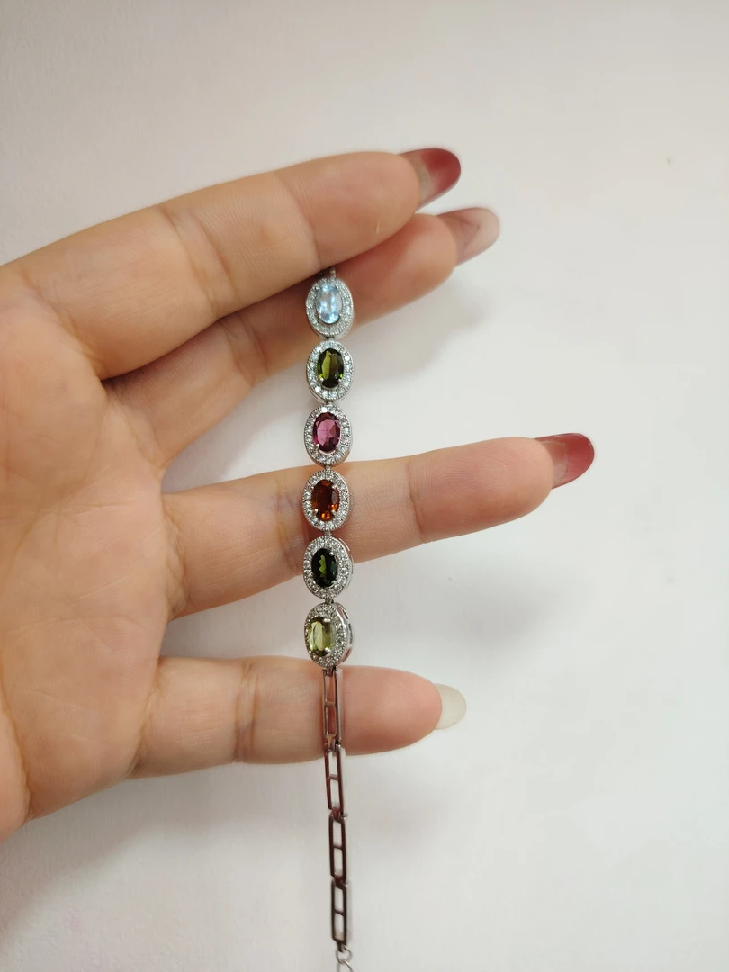 基地质检 天然彩色碧玺手链