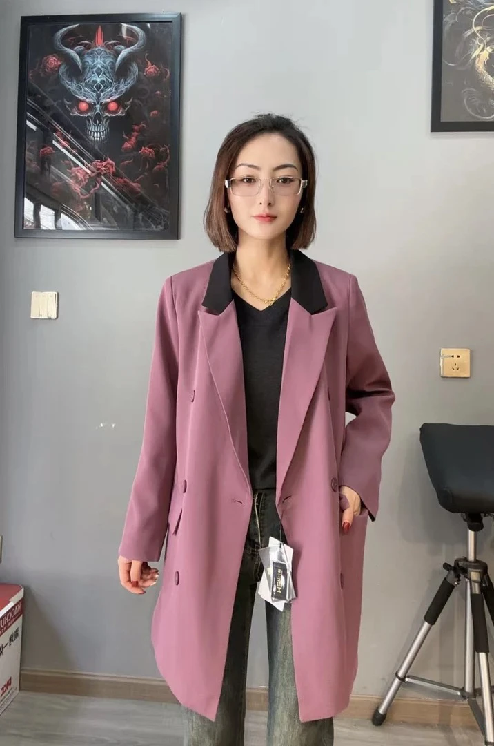 撞色休闲西装外套