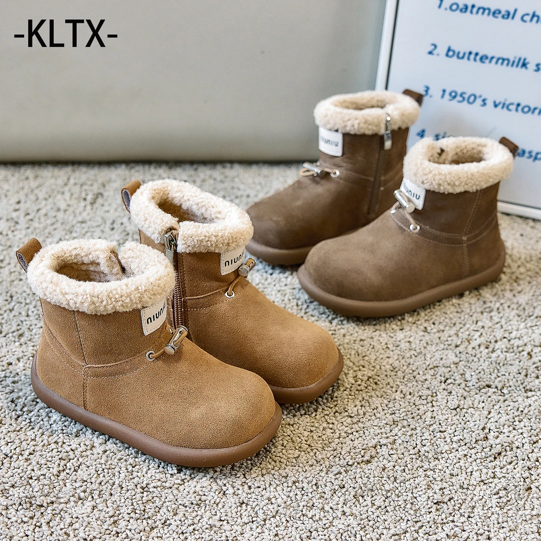 儿童真皮羊羔绒雪地棉鞋2025冬季潮款女童轻便防滑靴子男童保暖鞋